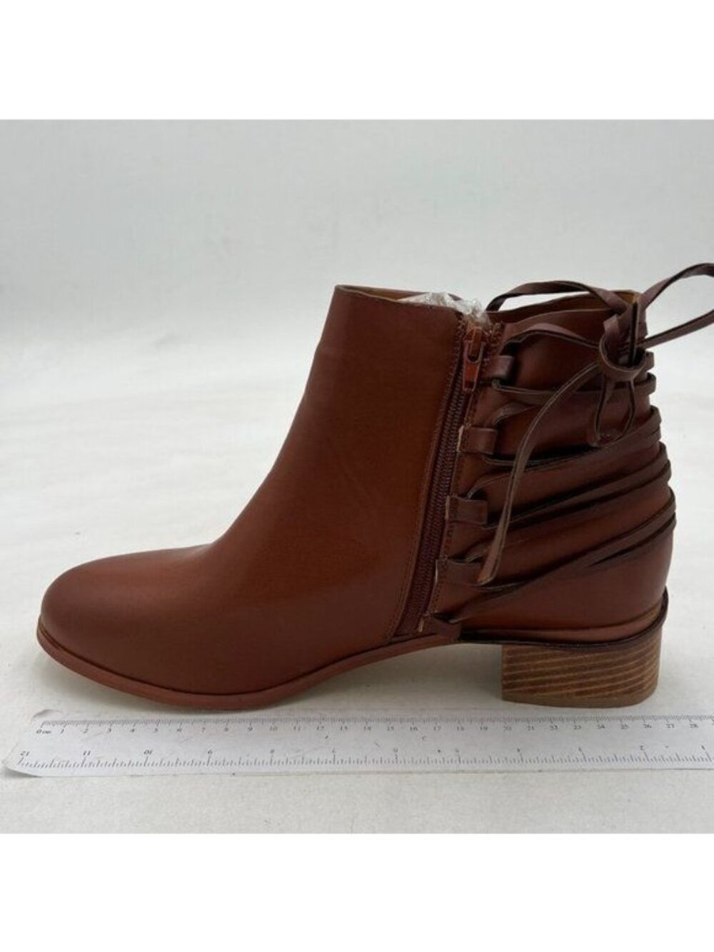 FSJ Brown Women Classic Round Toe Lace Up Ankle Bootie Block Chunky Heel